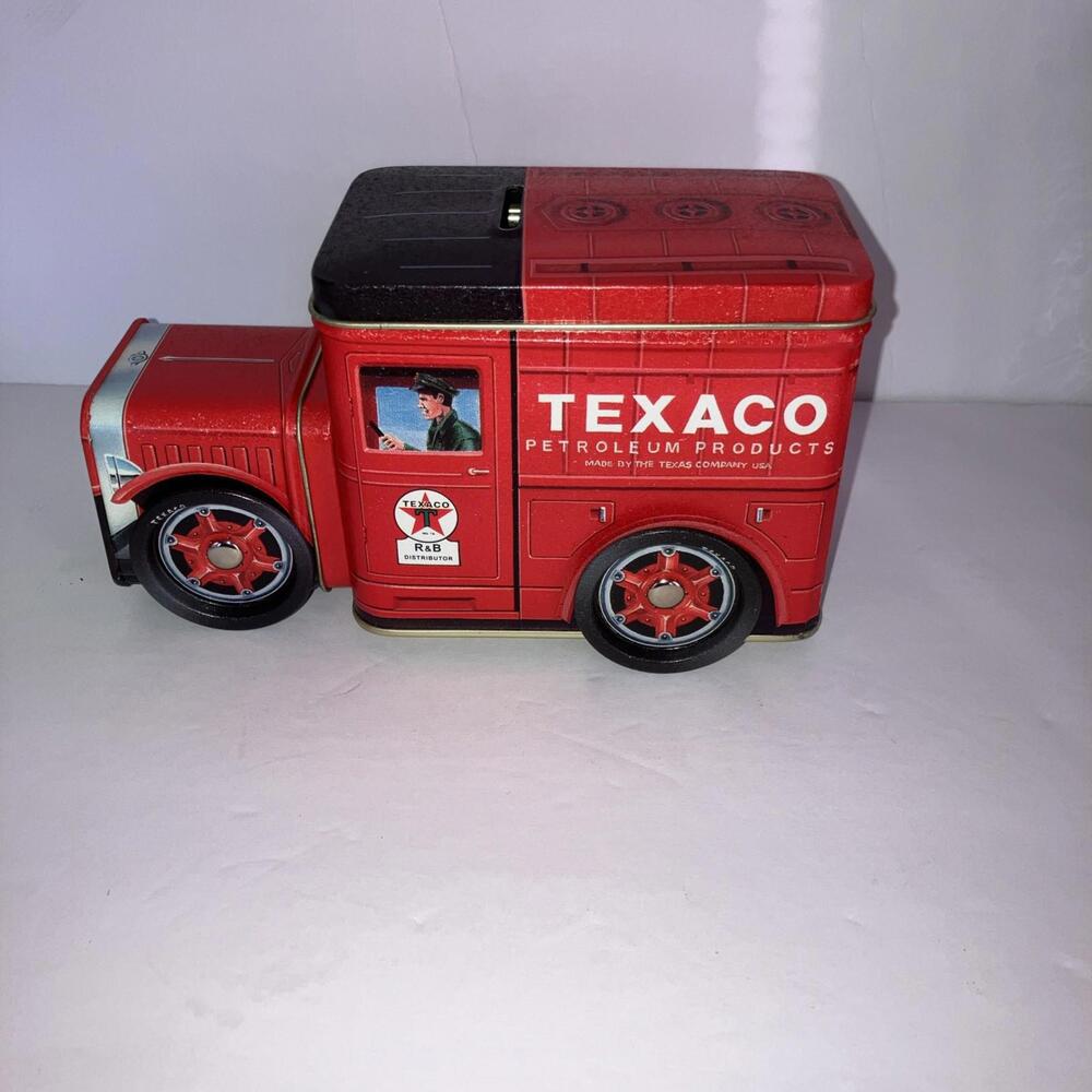 Texaco Petroleum Products 7" Delivery Truck Tin Coin Bank R&B Collectibles NEW